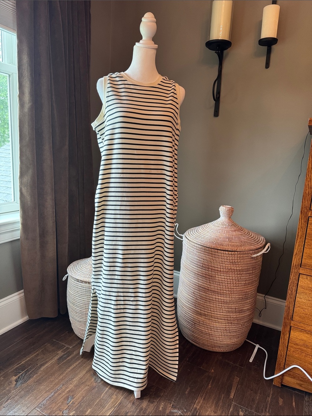 Pomander Place Black and White Striped Sleeveless Maxi Dress